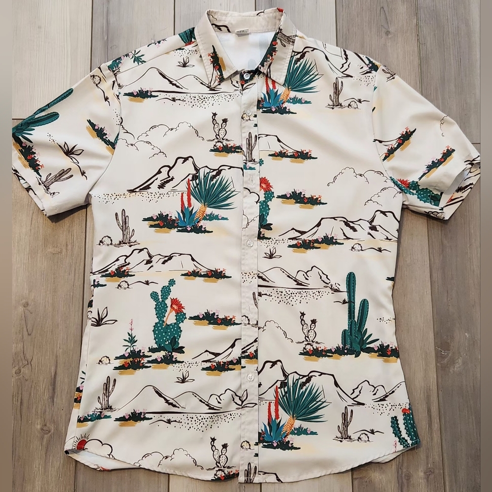 Mens Moab Desert Button Up Short Sleeve White Large Shirt Polyester Country.